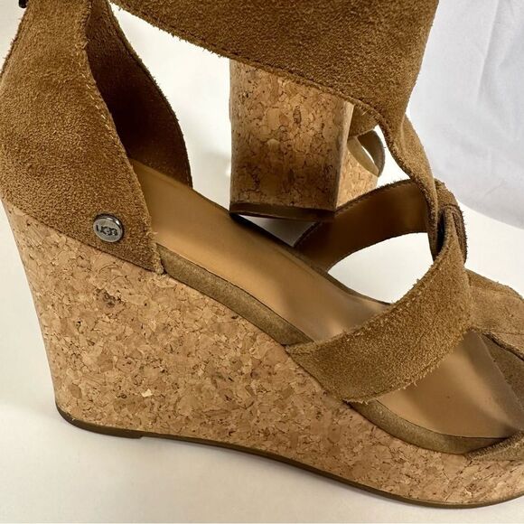 UGG Women’s Whitney Cork Wedge Platform Sandals in Chestnut Suede Size 9.5 - Picture 7 of 15